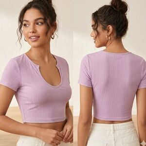 Pink Ribbed Scoop Neck Cutout Crop Top Size M Y2K